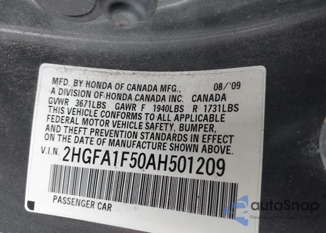 2010 Honda Civic Lx from USA, damaged, VIN 2HGFA1F50AH501209